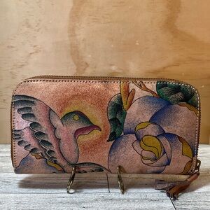 Pre-Owned Prisonart Unique Bird Design Tattoo Leather Zippered Wallet